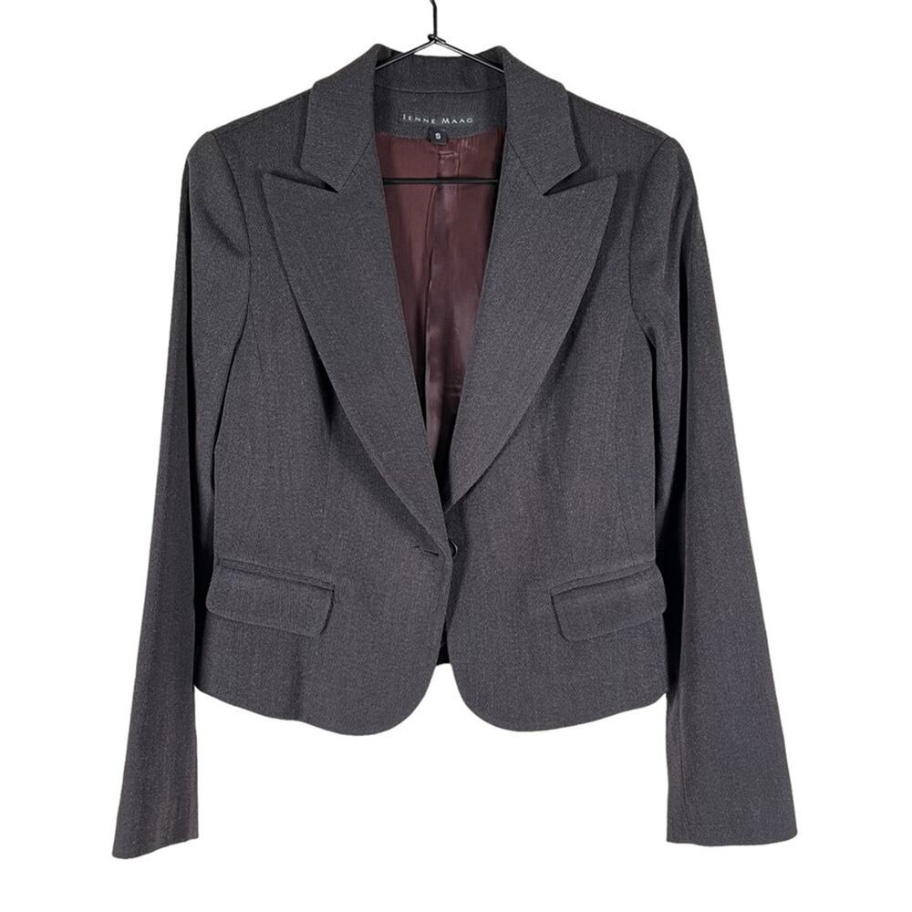 Jenne Maag Womens Suit Jacket Blazer Brown Wool Long Sleeve Short Stretch USA S